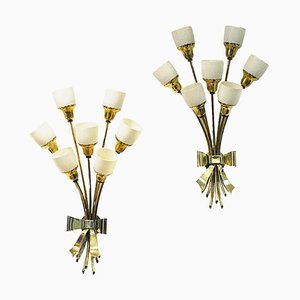 Vintage Bouquet Brass Wall Lamps, 1940s, Set of 2