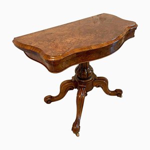 Antique Victorian Serpentine Shaped Burr Walnut Card Table