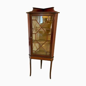 Antike edwardianische Eckvitrine aus Mahagoni mit Intarsien