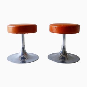 Chrome and Leather Stools, Italy, 1970s, Set of 2