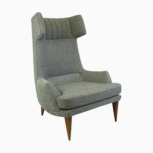 Monumental Grey Austrian Mid-Century Wingback Armchair by Oswald Haerdtl