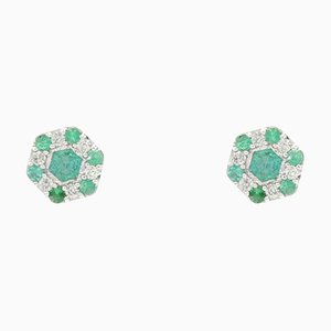 Aretes de oro blanco de 18 kt con diamantes esmeralda modernos