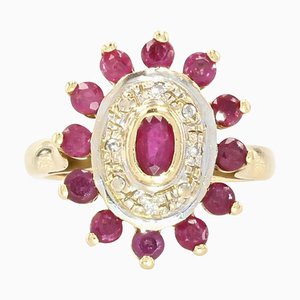 Französischer Moderner Rubin Diamanten, 18 Karat Gelbgold Ring