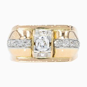 French 1940s Diamonds, 18 Karat Yellow Gold Tank Ring