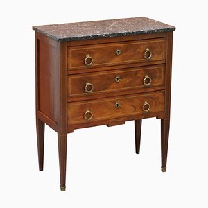 Neoclassical Cuban Hardwood Side Table or Chest of Drawers with Marble Top