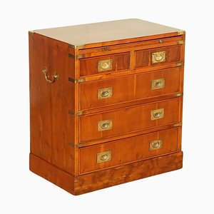 Yew Wood Veneer Military Campaign Chest of Drawers