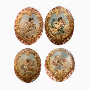 Oval Shaped 19th Century Allegorical Paintings, 1860s, Set of 4