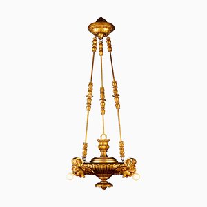 Lanterna o lampadario in legno dorato, Italia, anni '30