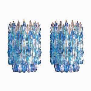 Lámparas de araña Poliedri de cristal de Murano de color zafiro. Juego de 2