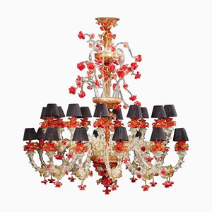 Red and Gold Murano Glass Chandelier 1980s