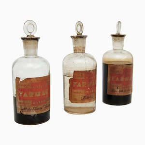Antike Vintage Apothekerflaschen aus Glas, 3er Set