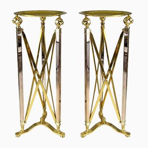 Neoclassical Columns with Lion's Heads in Brass and Chrome, Set of 2