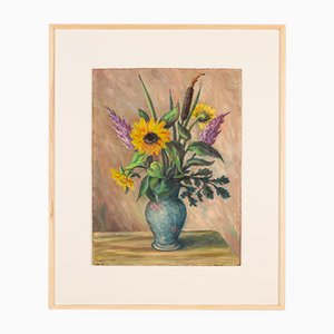 Summer Bouquet, Oil on Plate, Framed