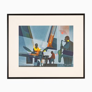 Jazz at Night, Sérigraphie sur Papier Épais, Encadré
