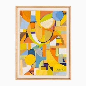 Geometry, Acrylic on Thick Wooden Plate, Framed