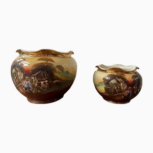 Viktorianische glasierte Keramik Jardiniere, 2er Set