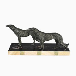 Große französische Art Deco Barsoi Hunde Skulptur