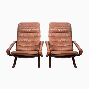Leather Folding Armchairs, Set of 2
