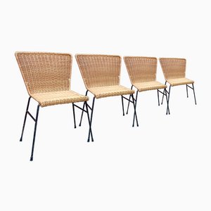 Korbgeflecht Stühle im Stil von Franco Leglers, 1960er, 4er Set