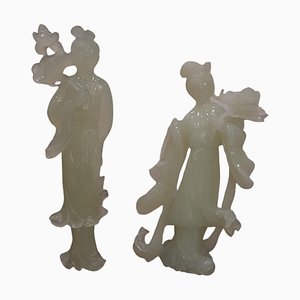 Carved White Jade Guanyin Figures, Set of 2