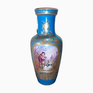 19th-Century Hand Painted Porcelain Vase in Blue Celeste from Sevres