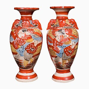 Antique Japanese Hand Painted Imari Vases, 1900s, Set of 2