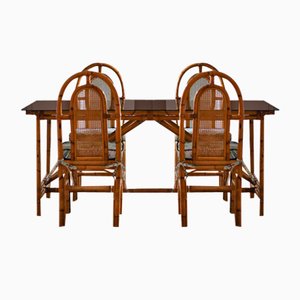 Table and Bamboo Chairs, Set of 5