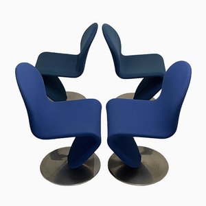Sedie modello 1-2-3 blu di Verner Panton per Fritz Hansen, set di 4