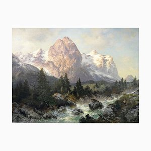 J. Miller, paisaje de montaña, óleo sobre lienzo, enmarcado