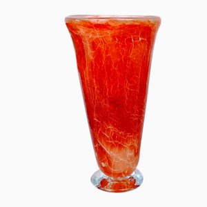 Orange-Red Art Glass Vase by Daniel Gheys