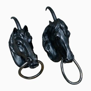 Victorian Cast Iron Horse Head Hitching Posts, Set of 2