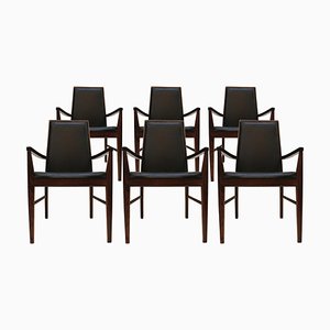 Mid-Century Danish Modern Mahogany and Leather Armchairs From Dyrlund, Set of 6