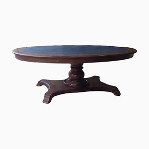Neoclassic Leather Meeting or Game Oval Table by Francisco Hurtado, 1800s