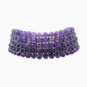 Amethyst and Emerald 9 Karat Rose Gold and Silver Choker Necklace