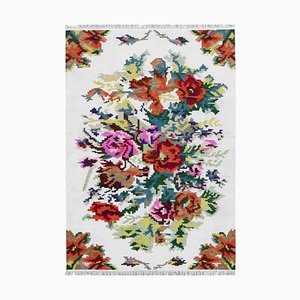 Alfombra Kilim plana floral estilo Besarabia