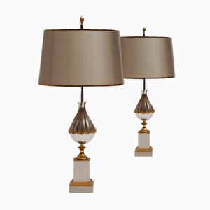 French Gilt Bronze Lotus Table Lamps from Maison Charles et Fils, 1950s, Set of 2