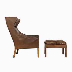 Mid-Century Model 2204 Wingback Chair & Ottoman by Børge Mogensen for Fredericia, Set of 2