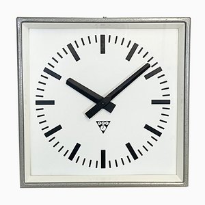 Industrial Grey Square Wall Clock from Pragotron, 1970s