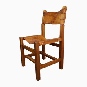 Stuhl aus Ulmenholz & Leder von Maison Regain, 1970er