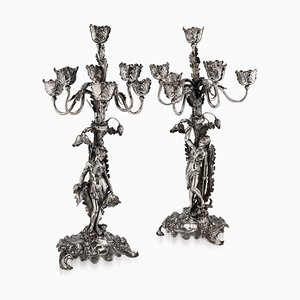 Deutsche Jugendstil Kerzenständer aus massivem Silber von Eugen Marcus, 1900er, 2er Set