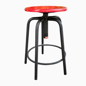 Industrial Red Adjustable Stool from GIED, Italy, 1970s