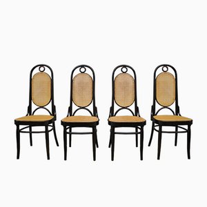 Thonet-Style Chairs in Curved Beech Wood and Vienna Straw Sitting, 1980s, Set of 4