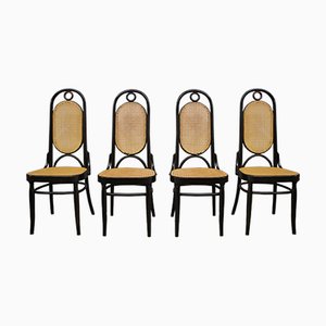 Thonet-Style Chairs in Curved Beech Wood and Vienna Straw Sitting, 1980s, Set of 4