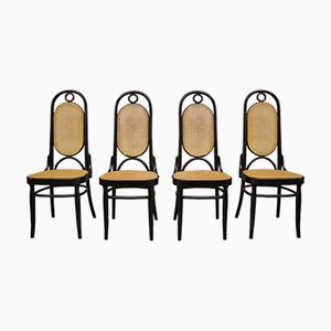 Thonet-Style Chairs in Curved Beech Wood and Vienna Straw Sitting, 1980s, Set of 4