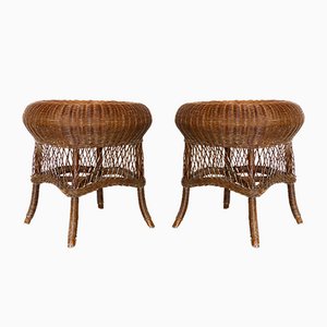 Coffee Tables in Wicker and Bamboo, 1970s, Set of 2