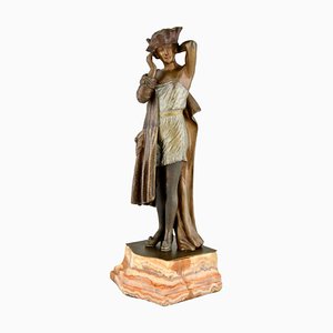 Joanny Durand, Art Deco Sculpture of Woman with Hat, 1930, Bronze