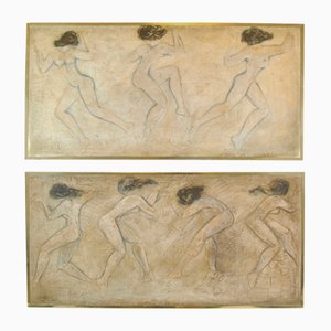 Bas-Reliefs with Figures of Women, England, 1940, Scagliola, Set of 2
