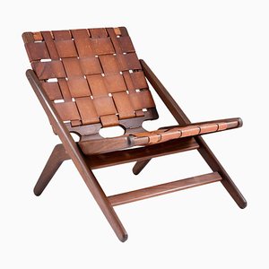 Danish Easy Chair in Leather and Walnut by Arne Hovmand-Olsen