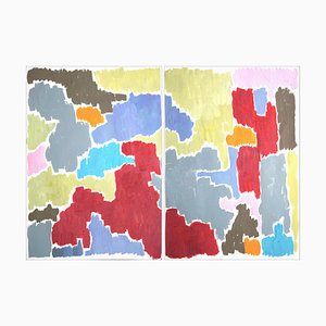 Otoño en Provenza, paisaje abstracto con díptico en tonos cálidos, 2020