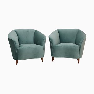 Fauteuils Mid-Century en Velours Vert, Italie, 1950, Set de 2